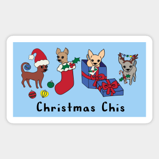 Blue Christmas Chis - smooth coat chihuahuas - Chihuahua Christmas Tee Magnet